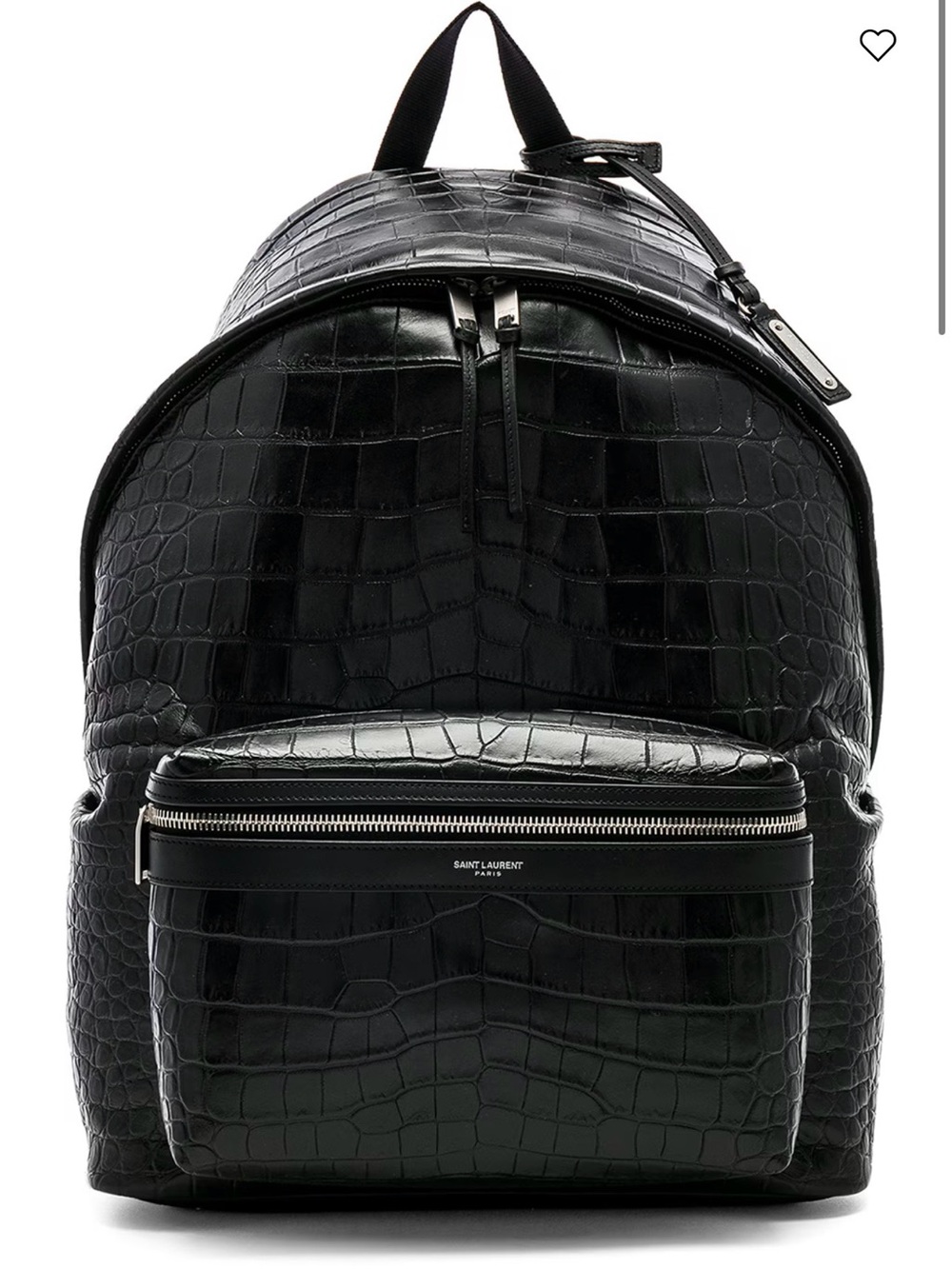 Saint Laurent Black Croc-Embossed Leather Backpack with Front Zip Pocket